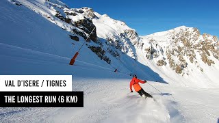 The longest run in Val dIsere Tignes Grande Motte glacier to Val Claret village top to bottom [upl. by Ahseenyt702]