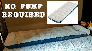 How to inflate Camping Air Mattress without Pump Decathlon Air Basics 70 Single Person Mattress [upl. by Nylle]