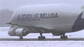 Super Transporter Airbus A 300 Beluga Snow Take off [upl. by Anuahsed]