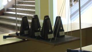 Synchronization of metronomes on a swinging platform [upl. by Maurilla]