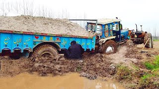 Tractor Stuck in Deep Mud  Best of Amazing Tractor Stuck in Mud With Load Trolley [upl. by Chappie917]