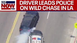 Wild police chase in Los Angeles Heavy smoke coming from suspects vehicle  LiveNOW from FOX [upl. by Ecallaw]