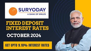 Suryoday Bank Fixed deposit interest ratesOctober 2024Get upto 910 interest rates 2024 [upl. by Dnomsed]