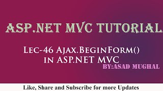 Lec46 AjaxBeginForm in ASPNET MVC  ASPNET MVC Tutorial [upl. by Saks437]