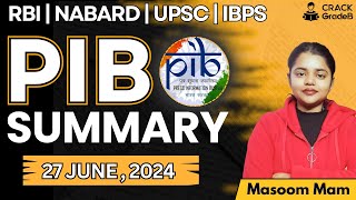 PIB for RBI Grade B 2024 27th JUNE 2024 [upl. by Normand]