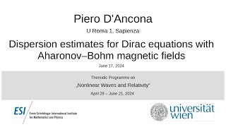 Piero DAncona  Dispersion estimates for Dirac equations with Aharonov–Bohm magnetic fields [upl. by Eelta]