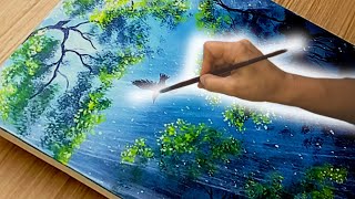 Idea to Paint a Relaxing Landscape whit Trees and Rays of light Acrylic Panting Technique [upl. by Timmy]