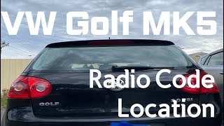 How to get Radio Code  VW golf5 VW MK5  Radio code Location [upl. by Hans697]