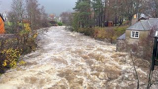 Heavy autumn rainfall floods river Clunie through Braemar in Aberdeenshire Scotland 18 Nov 2022 [upl. by Parish]