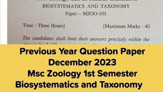 Previous year question paper  Biosystematics and Taxonomy  December 2023  Msc Zoology 1st sem [upl. by Tinya]