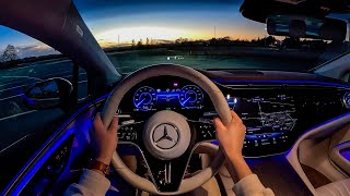 2022 MercedesBenz EQS 580  POV Night Drive Binaural Audio [upl. by Nuris]