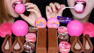 ASMR PINK CAKE POPS CADBURY BUBBLY CHOCOLATE BARS PINK BOMB BALL CREAM CAKES MINI MACARONS 먹방 [upl. by Chev]