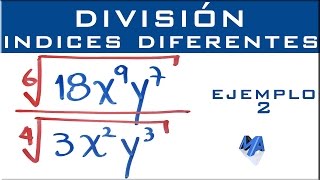 División de radicales con indices diferentes  Ejemplo 2 [upl. by Mian]