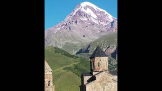 Gergeti Trinity and mount Kazbek  Most photogenic place of Georgia kazbegi georgiagergeti [upl. by Ennyl]