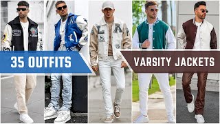 35 Varsity Jackets Outfit Ideas For Fall 2023  Mens Fashion [upl. by Anadal703]