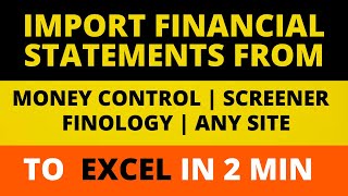 HOW TO DOWNLOAD FINANCIAL STATEMENTS FROM MONEY CONTROL OR ANY OTHER SITES TO EXCEL  P amp L TO EXCEL [upl. by Rahsab]