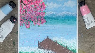 Acrylic Painting for Beginners  A Peaceful Morning Over Lake Scenery Painting [upl. by Retseh114]