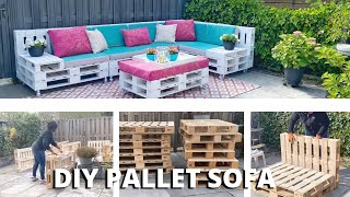 DIY PALLET FURNITURE  How To Build A Pallet Patio Set  Backyard Make over  Under € 125 [upl. by Atteuqram]