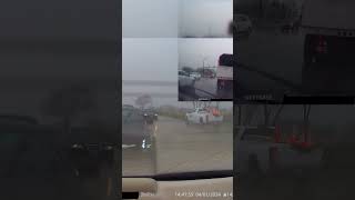 Cars drive into traffic for turn lane automobile dashcam driving baddrivers traffic light wet [upl. by Ro699]