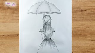 how to draw girl with umbrella easy girl drawing easy drawingeasyhand [upl. by Amy]