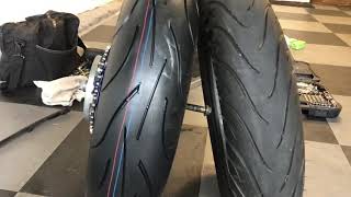 1606017 tire mounted on stock rear Yamaha YZF R3 rim Changed from a 1407070 [upl. by Demahom794]