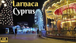 Larnaca Cyprus  Larnaca Christmas Lights 2023  Christmas Walk 4K  Larnaca 4K  Walking Xavier [upl. by Ahseral243]