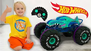 Vlad and Chris learn to share toys playing with Hot Wheels RC Monster Trucks [upl. by Alliw]