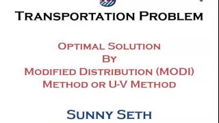 Transportation Problem Optimality test by MODI MethodUV Method [upl. by Moritz910]