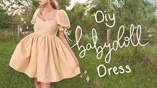 DIY Babydoll Puff Sleeve Dress From a Sheet  Pattern Available  Full Tutorial [upl. by Drwde]