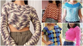 Crochet multicoloured fancy topcrop toptunic top design ideas [upl. by Haynor102]