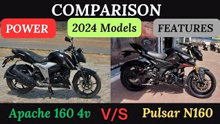 Comparison between TVS Apache 160 4v amp Bajaj Pulsar N160 2024  Features Onroad price [upl. by Ennaylil913]