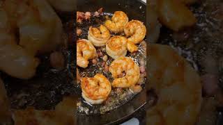 Gorgonzola Cream Sauce over Linguine Shrimp Sundried Tomatoes Spinach in the Cast Iron Kitchen yumm [upl. by Ainat]