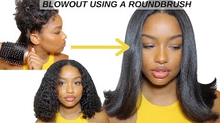 BLOWOUT ON NATURAL HAIR  CURLY TO STRAIGHT HAIR TUTORIAL USING A ROUND BRUSH [upl. by Tahp]