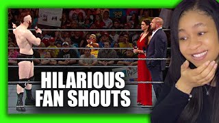 wwe reaction  20 Minutes Of Hilarious Fan Shouts At Wrestling Shows [upl. by Roxy888]