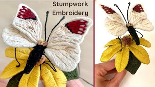 Stumpwork Hand Embroidery tutorial  How to make a 3D Embroidered butterfly and flower with thread [upl. by Nestor]