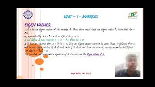 Eigen Value and Eigen Vector and its Properties Joseph Paul SNS Institutions [upl. by Eciruam883]