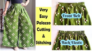 Very Easy Palazzo Cutting And Stitching  Front Belt Back Elastic Palazzo  English Subtitles [upl. by Noicnecsa]