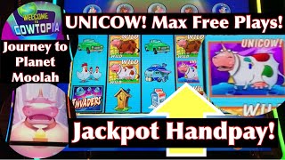 Unicow Captured Max Free Plays Won Jackpot Handpay on Journey to Planet Moolah [upl. by Lambrecht]