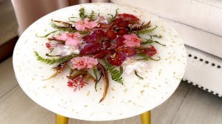 Resin Art Tutorial Amazing White and GOLD TABLE Made of FLOWERS and Epoxy Resin [upl. by Lehmann]