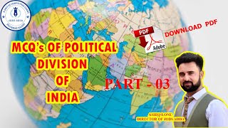 Geography  MCQs of Political Division of India  Part3  By Ashiq Lone  Jobs Adda [upl. by Anerbes335]