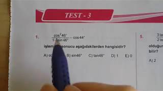 Karekök YKSLYSMatematik TRİGONOMETRİ Test 3 Anlatımlı Çözümleri [upl. by Nikolia364]