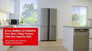 Sharp SJEX820FSL Four Door Fridge Freezer EN [upl. by Pennington12]