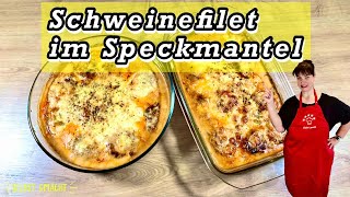 Schweinefilet im Speckmantel mit Käse überbackenSchweinefilet eingewickelt im Bacon mit Käse [upl. by Atiraj]