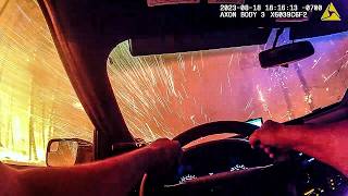 Cop drives into wildfire amp totally freaks out as it rains fire [upl. by Brownson]