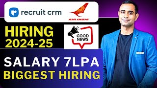 RecruitCrm Work from home Hiring 20242025  Air India OffCampus hiring [upl. by Airdnassac]