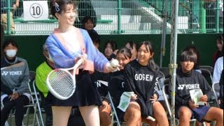 ナイスーッ 足立梨花さんが華やかに始球式 2027宮崎国スポソフトテニス会場・都城運動公園テニスコートが完成shsshshs [upl. by Harras]