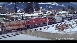 CP ES44ACs 8898 amp 9365 lead Eastbound Manifest Revelstoke BC Railcam Slideshow 21421 [upl. by Suoiluj6]