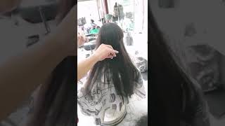 Comb over scissors haircut for long hair lady in barbershop haircut ladieshaircut pixiecut hair [upl. by Rehttam]