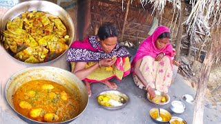 EGG masala curry and vegetable recipe cookingampeating by santali tribe womenrural village India [upl. by Nayab309]