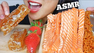 ASMR CANDIED HONEYCOMB STRAWBERRY SALMON NOODLES EATING SOUNDS NO TALKING POPULAR FOODS  SASASMR [upl. by Aicert996]